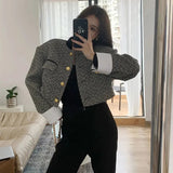 Dodobye Vintage Striped Y2k Jacket Women Streetwear Long Sleeve Casual Tweed Short Suit Coat American Retro Stander Collar Tops New