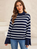 Black Friday Dodobye Casual Striped Turtleneck Sweater Women Knitted Loose Long Sleeve Thin Pullover Sweaters Female Autumn Chic All-matching Outwear