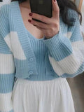 Dodobye-Stripe Splice Short Knit Cardigan