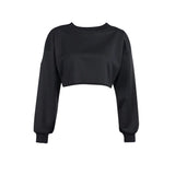 Dodobye Short Sweatshirts Autumn Ladies Korean Long Sleeve Solid Color Bare Navel Cropped Loose Pullover Off Shoulder Women Top