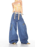 Dodobye Women's Blue Baggy Y2k Cargo Jeans Harajuku Oversize Denim Trousers Vintage Japanese 2000s Style Jean Pants Trashy Clothes 2025