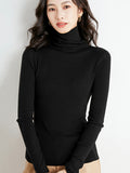 christmas outfit Dodobye Simple Skinny Long Sleeves Solid Color High-Neck Sweater Tops Pullovers