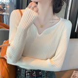 Black Friday Dodobye Korean Elegant Sweater Women Knitted Apricot Autumn Winter Slim Basic Pullover Long Sleeve V-Neck Solid Female Chic Jumpers