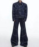 Dodobye  Oversize Stitch Denim Jacket & Wide-leg Stitch Denim Jeans Setup NA676