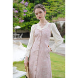 Dodobye Baby Pink Rose Embroidery Denim Strap Dress And Lace Blouse