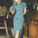 Dodobye Blue Floral Cheongsam Dress