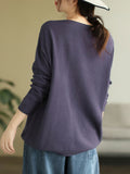 christmas outfit Dodobye Long Sleeves Loose Solid Color V-Neck Sweater Tops