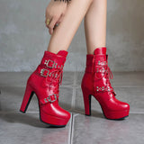 thanksgiving outfit Dodobye Red Yellow White Women Ankle Boots Platform Lace Up High Heel Short Female Buckle Autumn Sexy Ladies Shoe 50