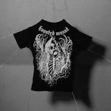 Dodobye Y2K  Fashionable Street Harajuku Hip Hop Retro Cotton Short Sleeve Gothic T-shirt Black Mound Ghost Skull Pattern Street Dress