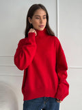 Dodobye Oversize Solid Women Knitwear Turtleneck Patchwork Pleated Female Sweater 2025 Autumn Winter Full Sleeve Casual Lady Pullover