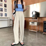 Dodobye High Waist Women Suit Pants Fall Straight Office Ladies Korean Fashion Trousers Casual Button Loose Female Black Pants New