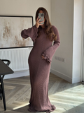 christmas outfit Dodobye New Women's Elegant Solid Ruffle Hem Knitted Maxi Dress Chic O-neck Backless Lace-up Flare Sleeve Robe 2025 Lady Holiday Vestido