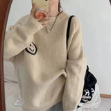 christmas outfit Dodobye Smiley face jacquard pullover sweater coat Korean style loose round neck long sleeve knitted bottoming shirt casual y2k tops