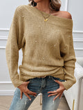 christmas outfit Dodobye Long Sleeves Loose Solid Color Split-Joint Off-The-Shoulder Pullovers Sweater Tops