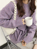 christmas outfit Dodobye Simple Loose Long Sleeves Round-Neck Sweater Tops Pullovers