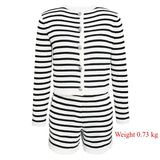 christmas outfit Dodobye Autumn Black and White Striped Shorts Set Women Fashion Striped Sweater Cardigan and High Waist Sets Casual Outfit