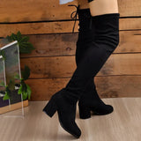 Dodobye Women Boots Winter Black Over The Knee Boots 2025  New Comfort High Heels Shoes Fashion Warm Lace Up Long tube square heel Boots