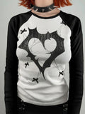 Dodobye-Print Bow Decor Raglan Long Sleeve Knit