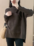 christmas outfit Dodobye High-Low Long Sleeves Contrast Color Split-Joint Split-Side High Neck Pullovers Sweater Tops