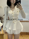 Dodobye Elegant Dress 2 Piece Skirt Set Office Lady Casual French Knitted Top + Women Party Sexy Mini Skirt Korean Fashion Summer 2025