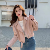 thanksgiving outfit Dodobye Pink PU Leather Jacket Women's Cropped Petite Jacket 2024 New Spring Autumn Street Style Fashion Overcoat From China Mainland