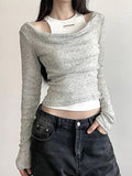 Dodobye-Slim Tank Top Cowl Neck Two Piece Long Sleeve Knit