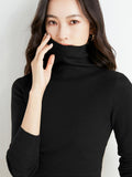 christmas outfit Dodobye Simple Skinny Long Sleeves Solid Color High-Neck Sweater Tops Pullovers