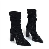 Dodobye Autumn Winter Knee High Heels Women's Boots Bling Rhinestone Fashion Sexy Banquet Women's Shoes Comfortable Suede Boots Large