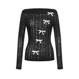 Dodobye 2025 New Chic Basic Thin Knitted Tops Casual Long Sleeve Bow Blouse Hot Girls Outwear Korean Fashion Clothing Woman Design