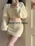 Dodobye 2025 Autumn Sweet Skirt 3 Piece Set Office Lady Casual Blouse + Slim Sexy Vest + Women Party Mini Skirt Korean Fashion Chic