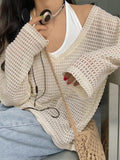 Dodobye-Cutout V Neck Loose Long Sleeve Knit