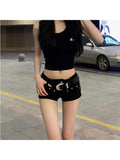 Dodobye Women Goth Black Denim Shorts Low Waist Mini Shorts Y2k 90s Aesthetic Streetwear Korean Vintage Cowboy Shorts Emo 2000s Clothes