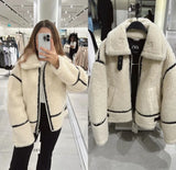 thanksgiving outfit Dodobye Mall Style Sheep Fur Fleece Jacket Autumn/winter Warm Comfortable Slimming Jacket Motorcycle Clip-on Leather Coat