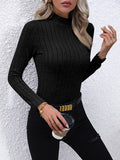 christmas outfit Dodobye Long Sleeves Skinny Pleated Solid Color Split-Joint High Neck Sweater Tops