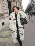 christmas outfit Dodobye 2024 Chic Leopard Spotted Faux Fur Long Coat For Women Elegant Fluffy Plush Thicken Warm Lapel Overcoat Winter Fashion Outerwear