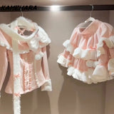 Dodobye Sweet Cute Bow Collar Dopamine Atmosphere Pure Desire Slimming Top Vintage Lolita Half Ruffles Skirt Y2k Two Piece Set