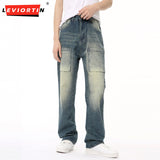 Dodobye High Street Men Cargo Jeans With Multi Pocket Splicing Design Sensation Trendy Straight Distressed Denim Trousers