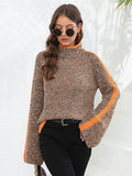 christmas outfit Dodobye Casual Long Sleeves Loose Contrast Color Half Turtleneck Sweater Tops