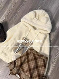 Dodobye Autumn Winter Sweet Cute Women Outfits Casual Kawaii Cartoon Print Long Sleeve Hooded Sweater + Vintage Mini Skirt 2 Piece Set