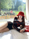 Dodobye 2025 Spring New Y2k Sexy Lace Patchwork Shorts Suits Contrast Color Crop T-shirt + High Waist Bandage Shorts Chic Two-piece Set