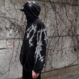 Dodobye Harajuku Gothic Printing Oversized Zip Hoodie Grunge Streetwear Tops Sweatshirt Hoodies Women Men Clothing Goth Y2k Clothes