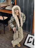 Dodobye American Fashion Camouflage Plush Hat Jacket Coat Y2K High Street Hip hop Harajuku Loose Women Make Hoodies Fashion Streetwear