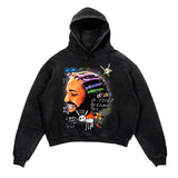 Dodobye 90s Streetwear 2024 fall new portrait print hoodie for men Y2k American High Street trend Coat Jacket Goth Harajuku punk oversized sweatshirt