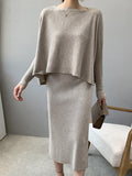 christmas outfit Dodobye Batwing Sleeves High-Low Solid Color Boat Neck Knitwear Pullovers Sweater