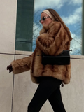 christmas outfit Dodobye Fashion Winter Warm Women's Faux Fur Fluffy Jackets Luxury Lapel Collar Long Sleeve Furry Thick Coat 2025 Chic Female Streetwear