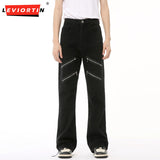 Dodobye High Street Splicing Multi Zipper Slimming Pants Micro Pull Jeans For Men And Women