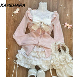 Dodobye Japanese Cute Little Fresh Camisole Y2k Subculture Pink Slimming Cardigan Fashion Patchwork Cake Skirt Three Piece Sets