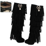 thanksgiving outfit Dodobye size 32-43 Flock Fur Women boots High heels Knee boots Fringe Tassels Fashion Black Red ZL4150