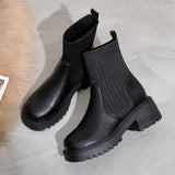 Dodobye New Autumn Winter Fashion Women Chelsea Boots Female PU Leather High Heels Boots Platform Shoes Ladies Knitted Sexy Ankle Boots