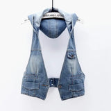 Dodobye Vintage Denim Vest Women Hooded Short Spring Summer 2025 New Korean Femme Slim Sleeveless Jacket Waistcoat Women Jeans Vest